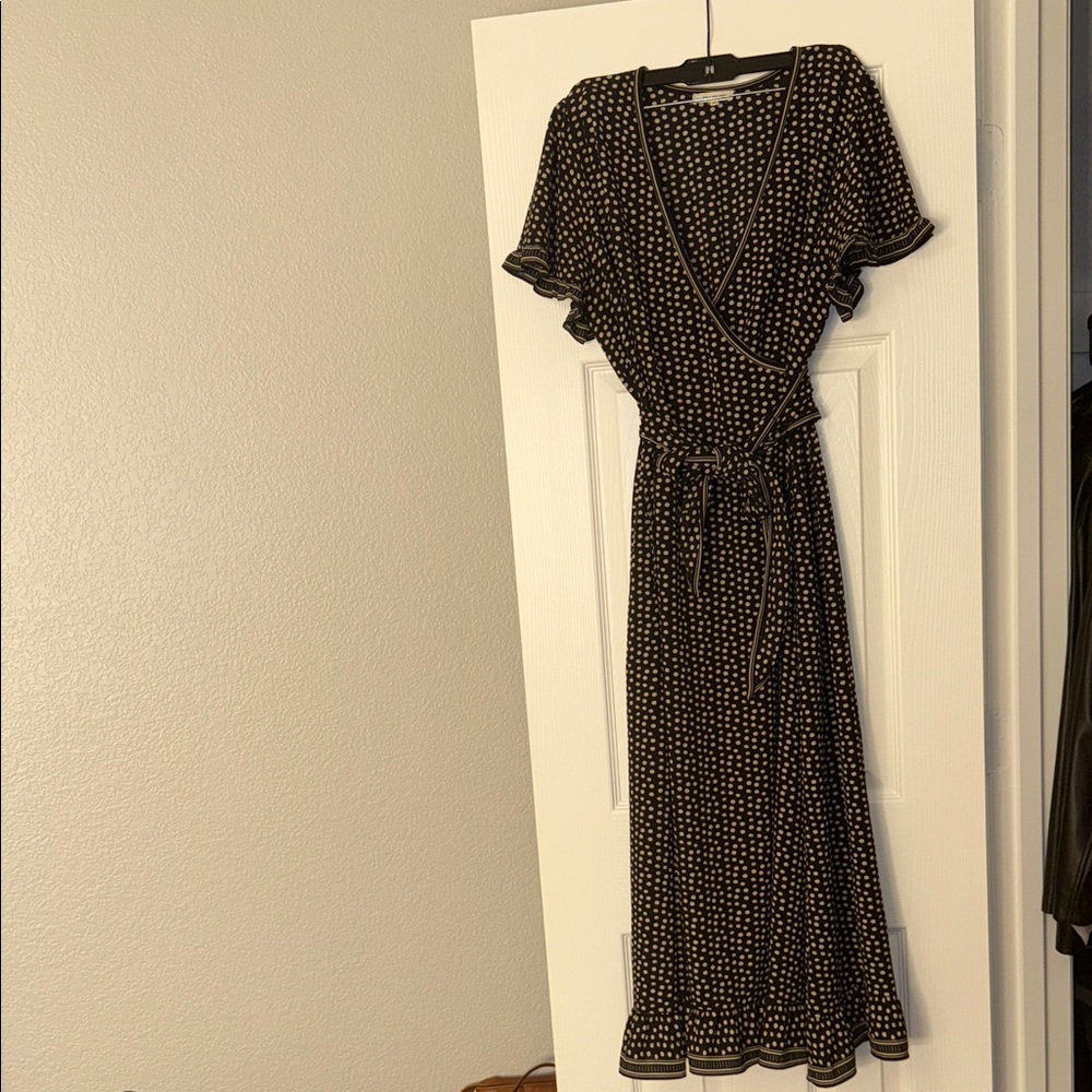 Max Studio Black and White Polka Dot Wrap Maxi Dress